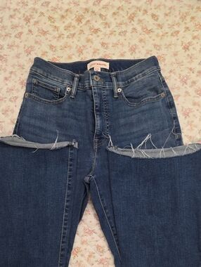 Lucky Brand Dark Blue High-Rise Flared Distressed Raw Hem Jeans